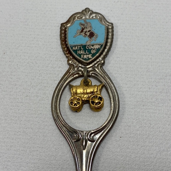 Set of Two Oklahoma State Souvenir Spoons Cowboy Hall of Fame Wagon Tulsa Pewter - Picture 5 of 12